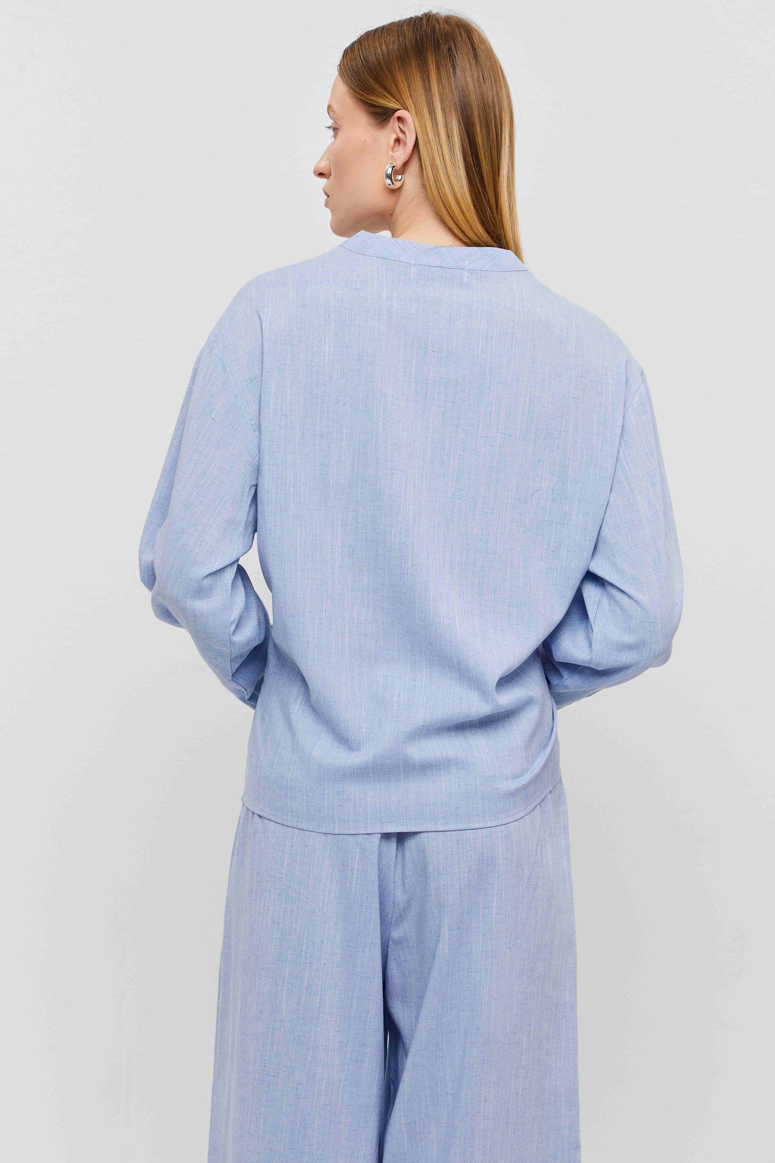 חולצת מעטפת קשר קדמי כחולה