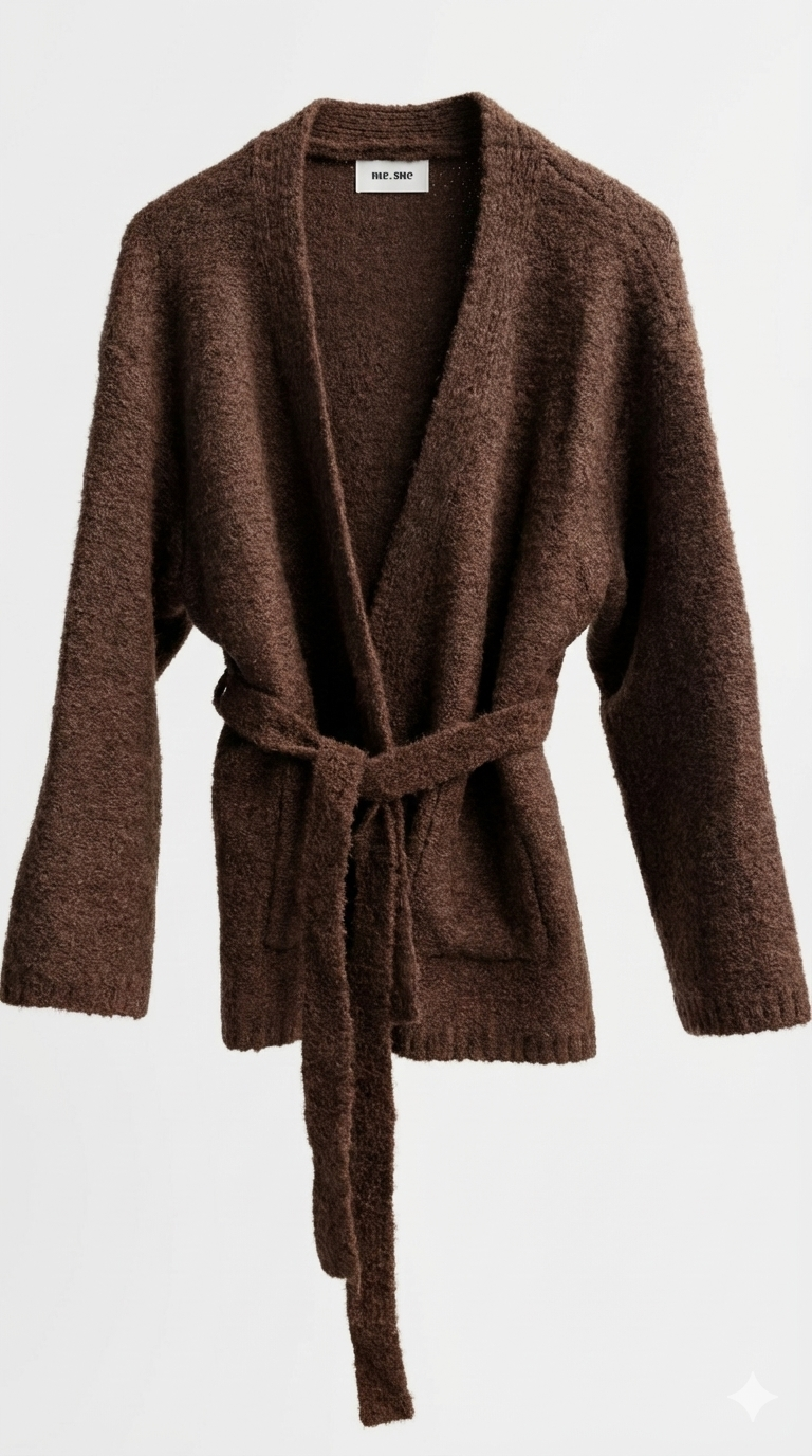 קרדיגן סריג חום עם קשירה