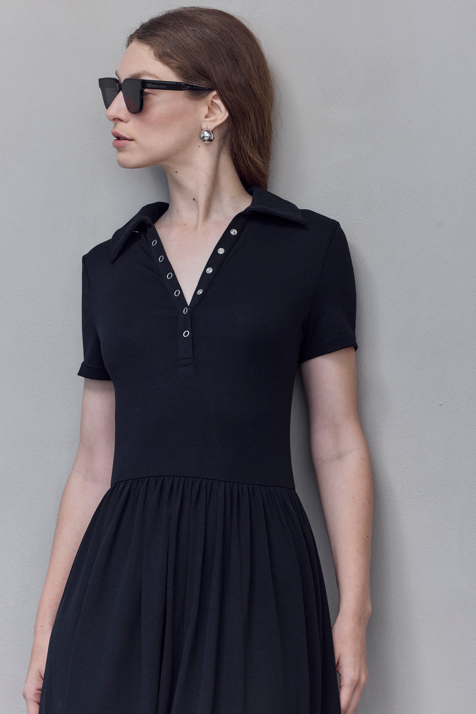 Black Polo Style Midi Dress