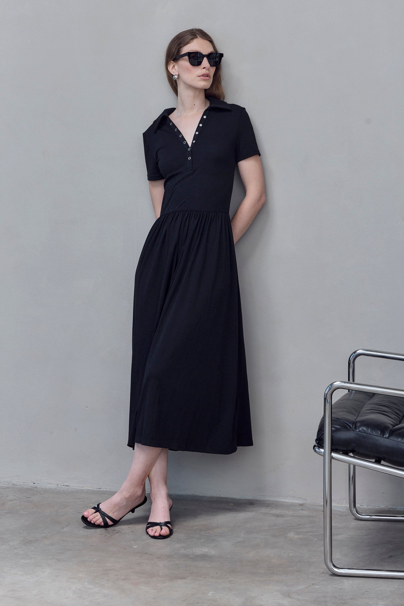 Black Polo Style Midi Dress