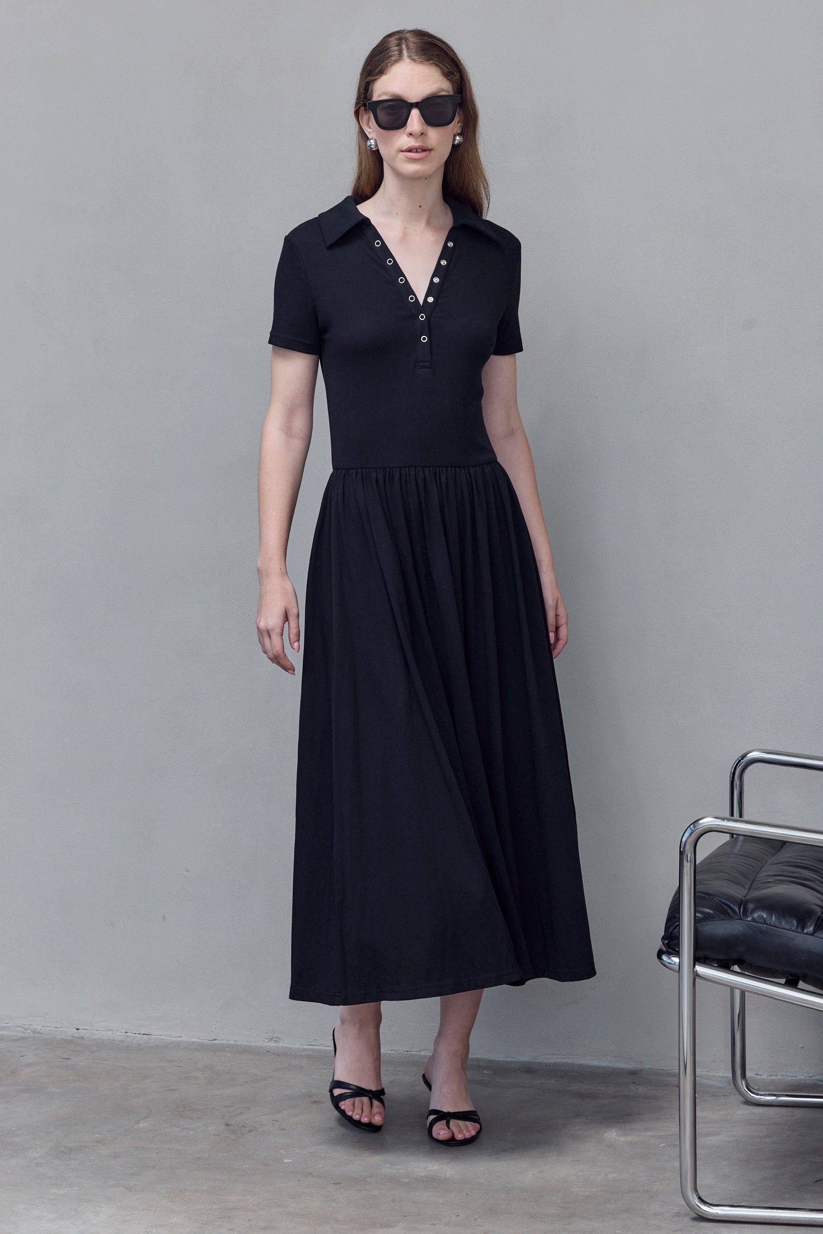 Black Polo Style Midi Dress