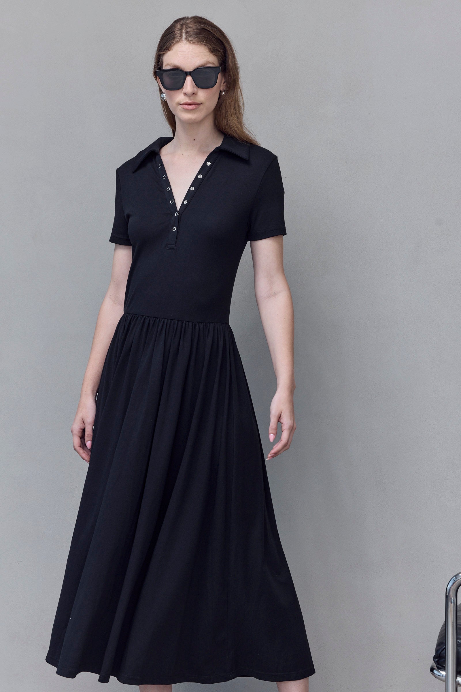 Black Polo Style Midi Dress