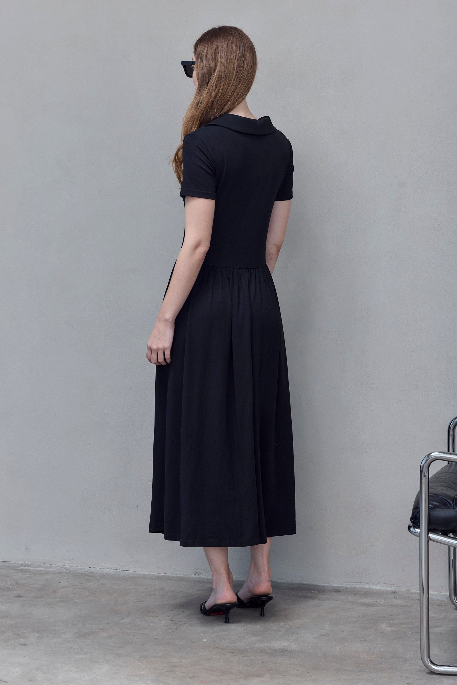 Black Polo Style Midi Dress