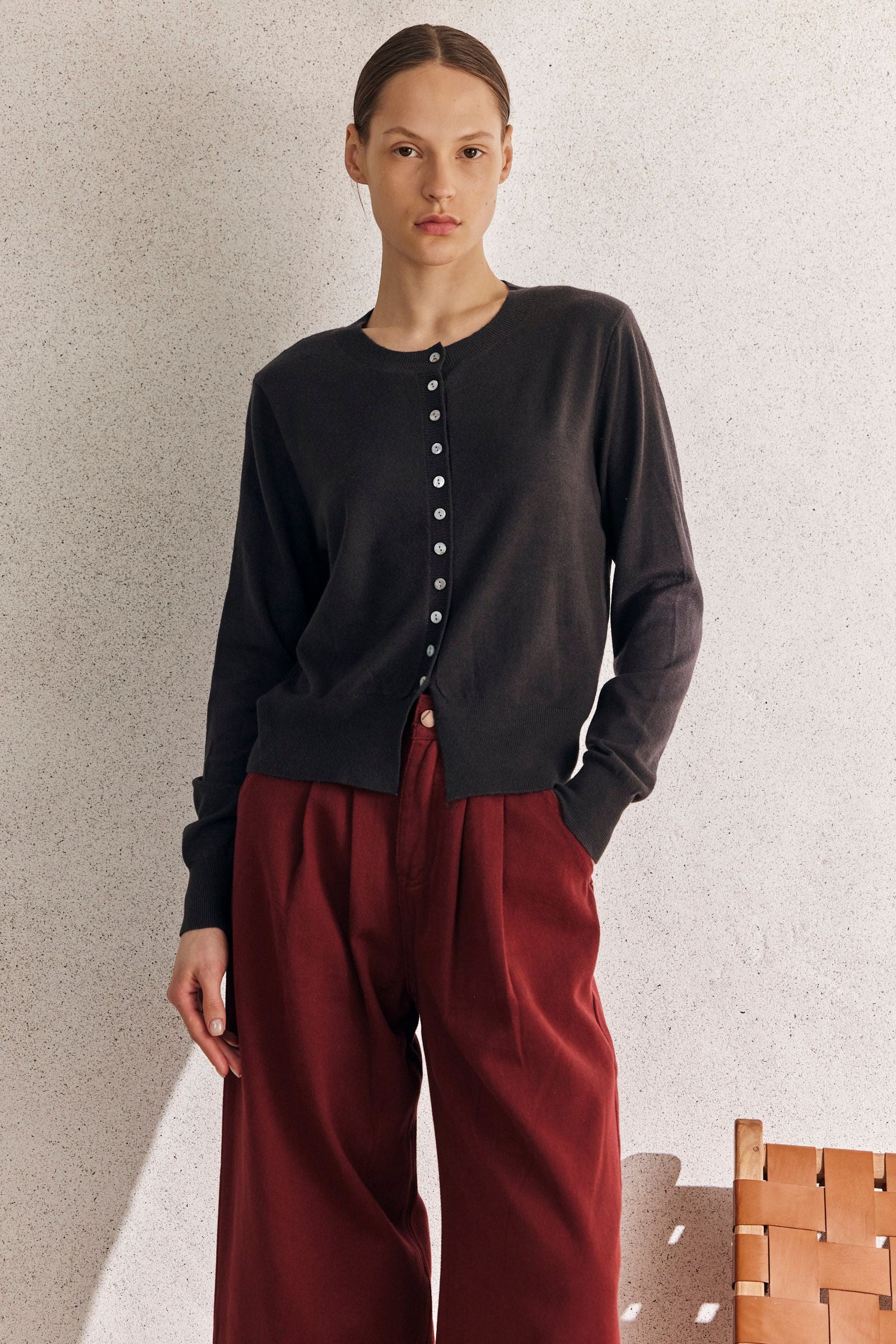 Dark Grey Button-Up Knit Shirt