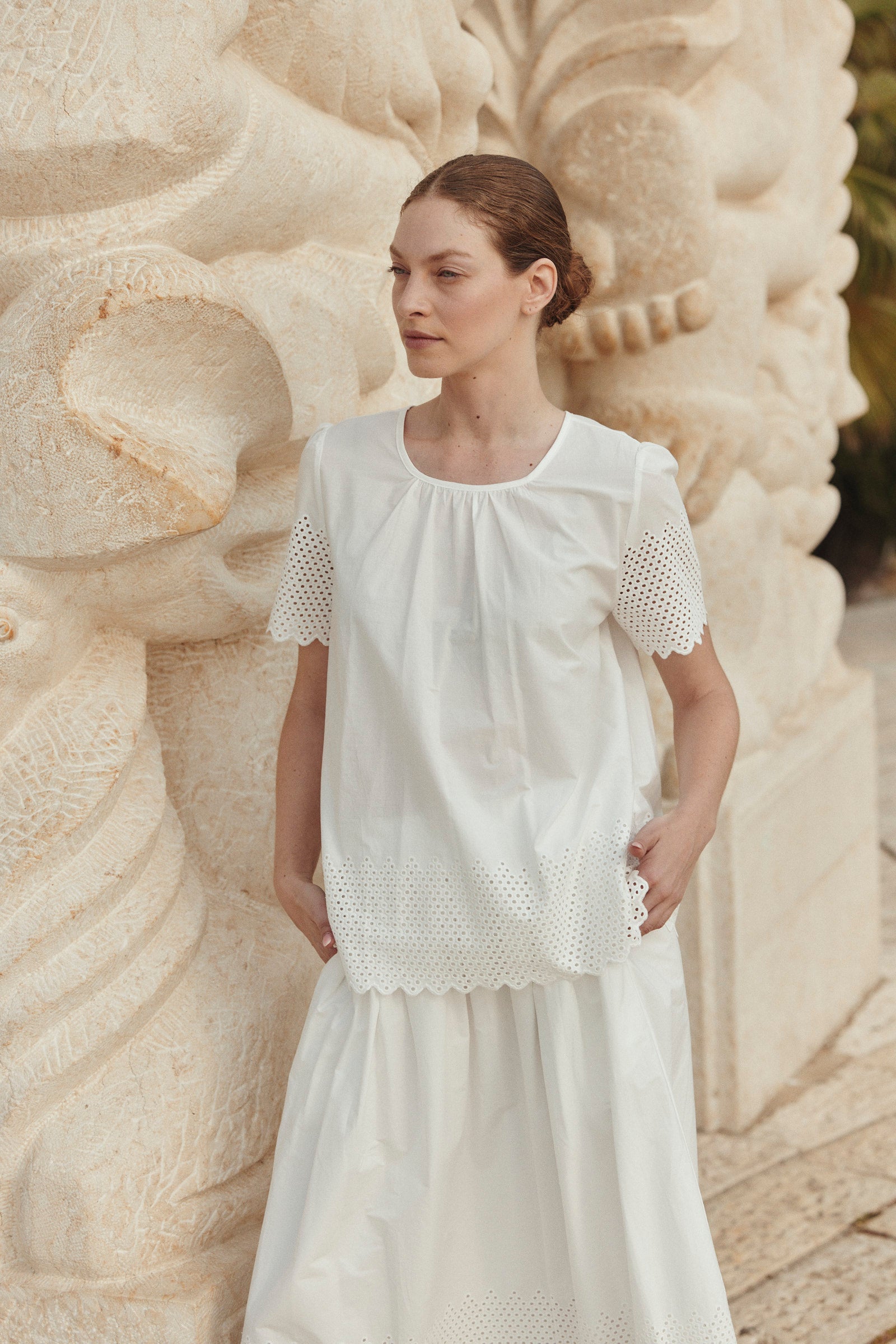 White Eyelet Trim Blouse