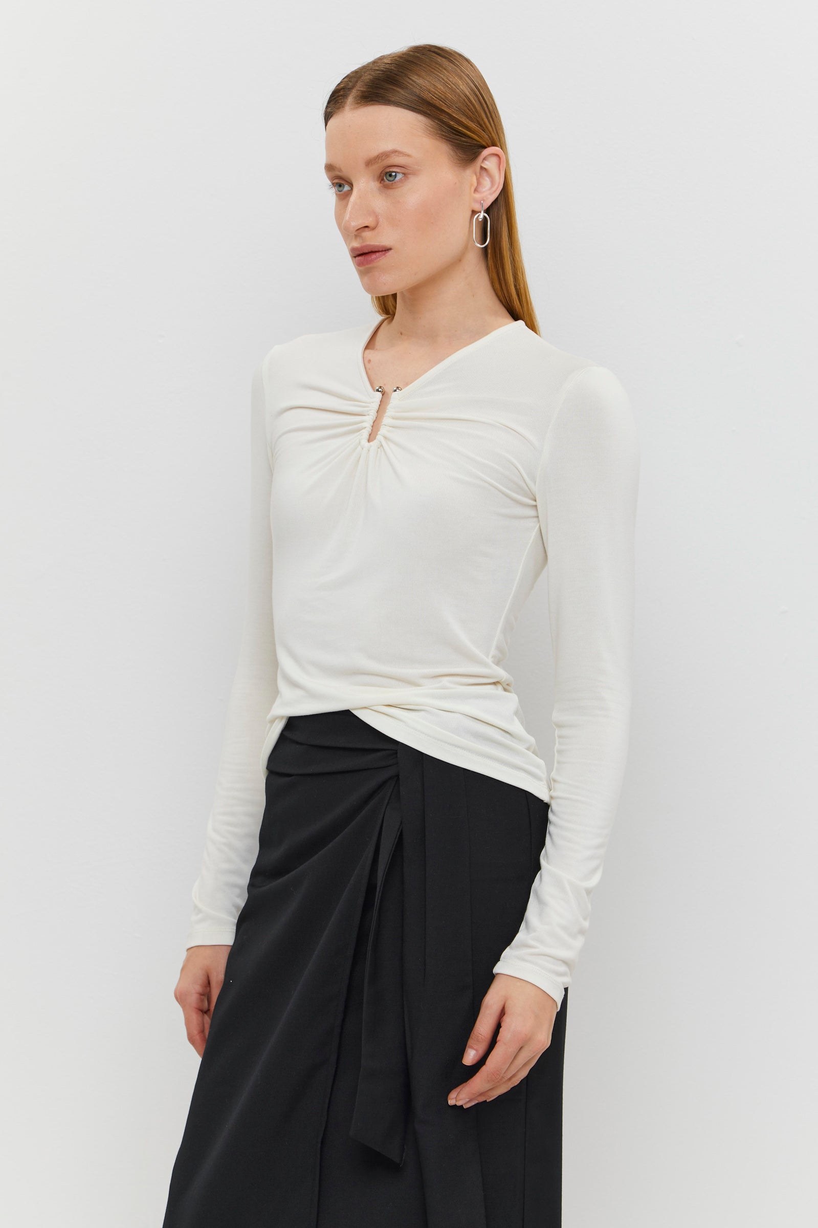 White Detailed Long-Sleeve Top