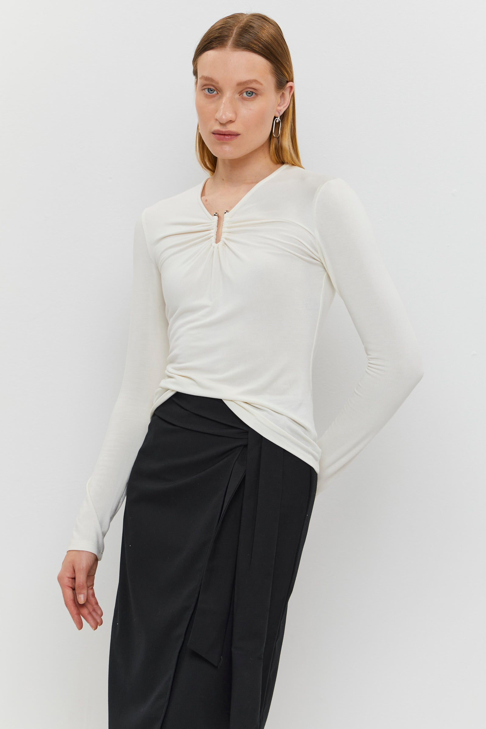 White Detailed Long-Sleeve Top