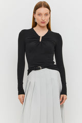 Black Detailed Long-Sleeve Top