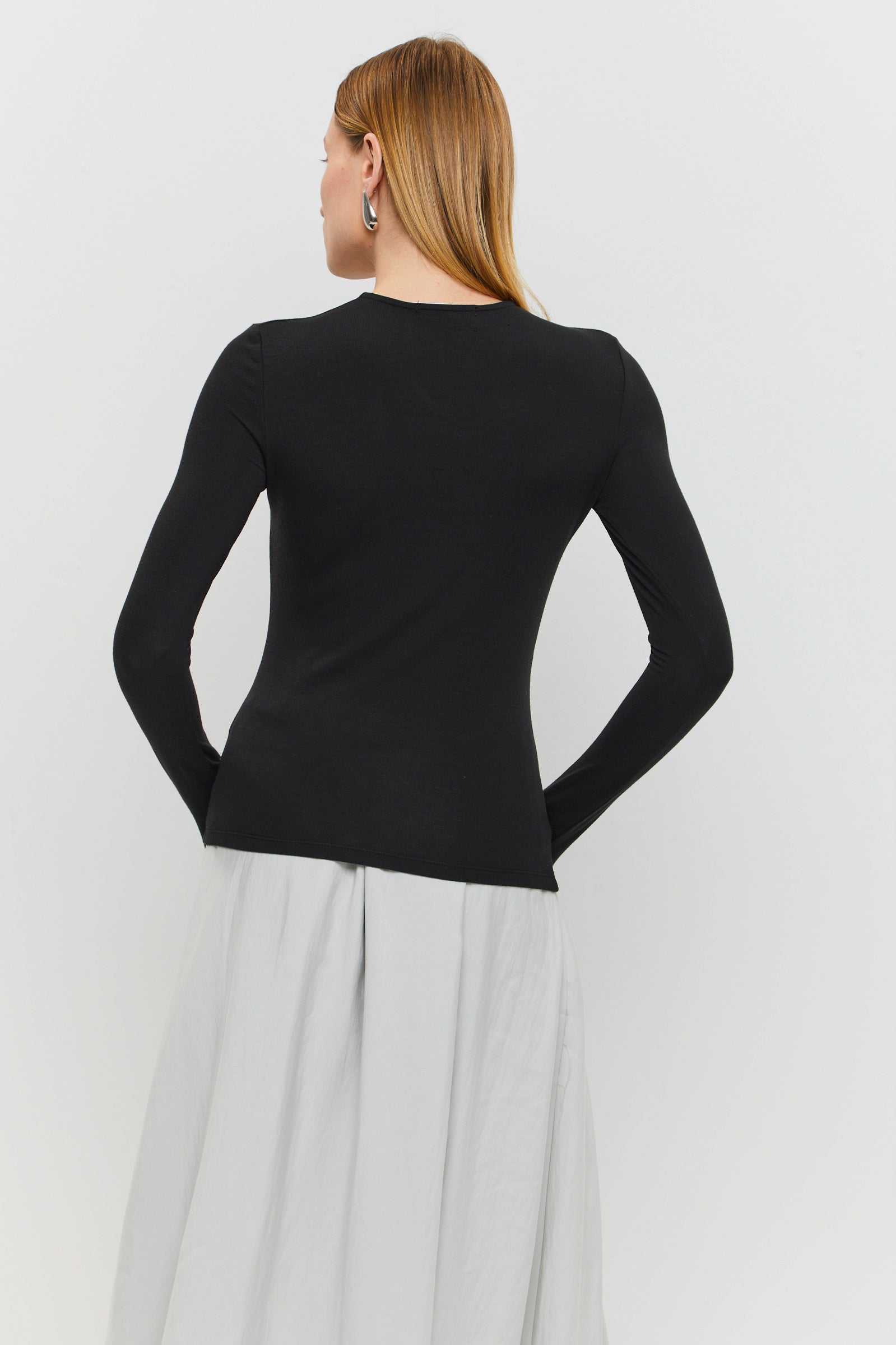Black Detailed Long-Sleeve Top