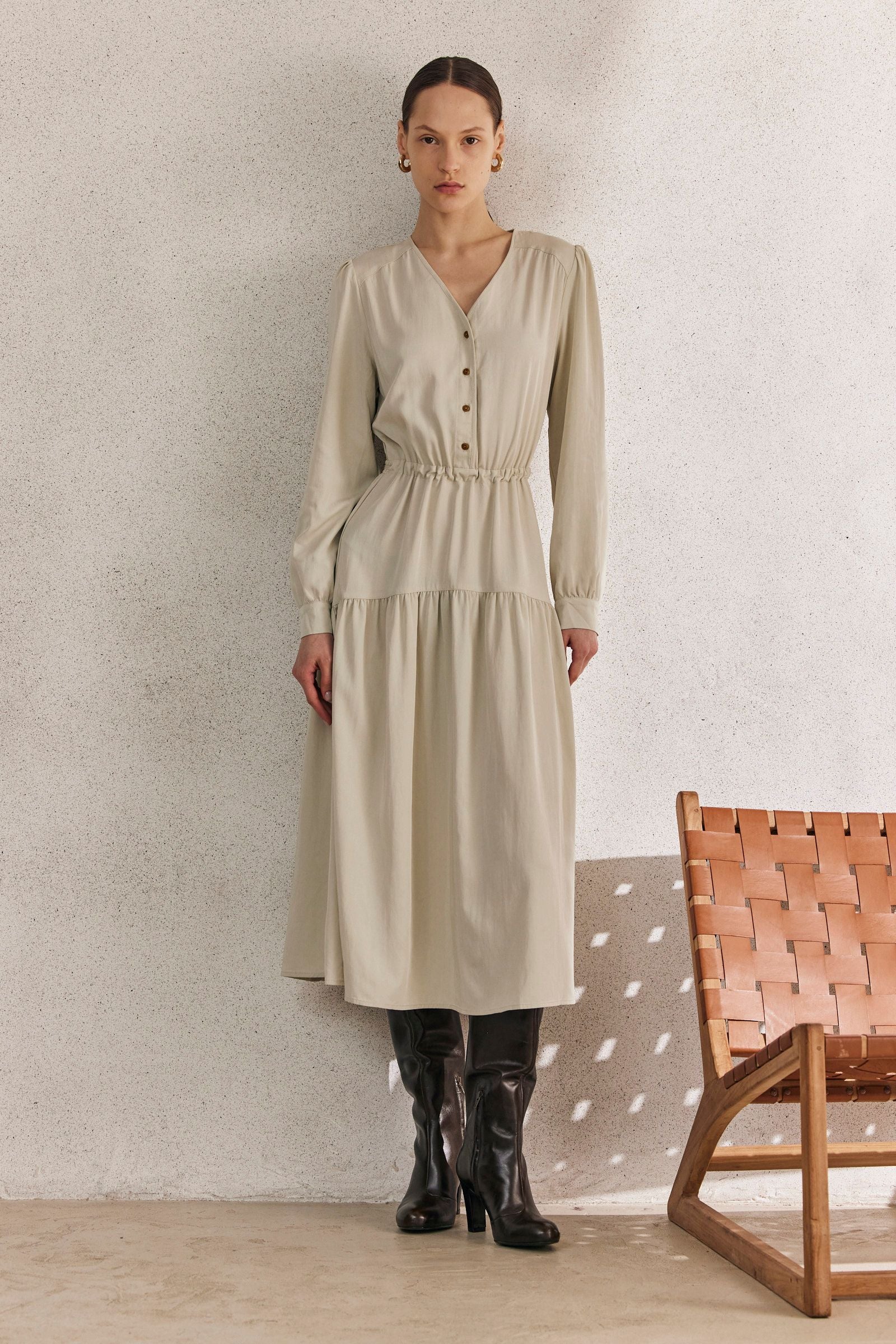 Light Button Maxi Dress