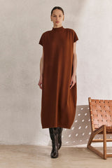 Short Sleeve High Neck Knit Maxi Dress