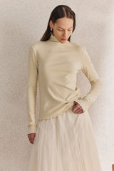 Cream Mid-Seam Turtleneck Shirt