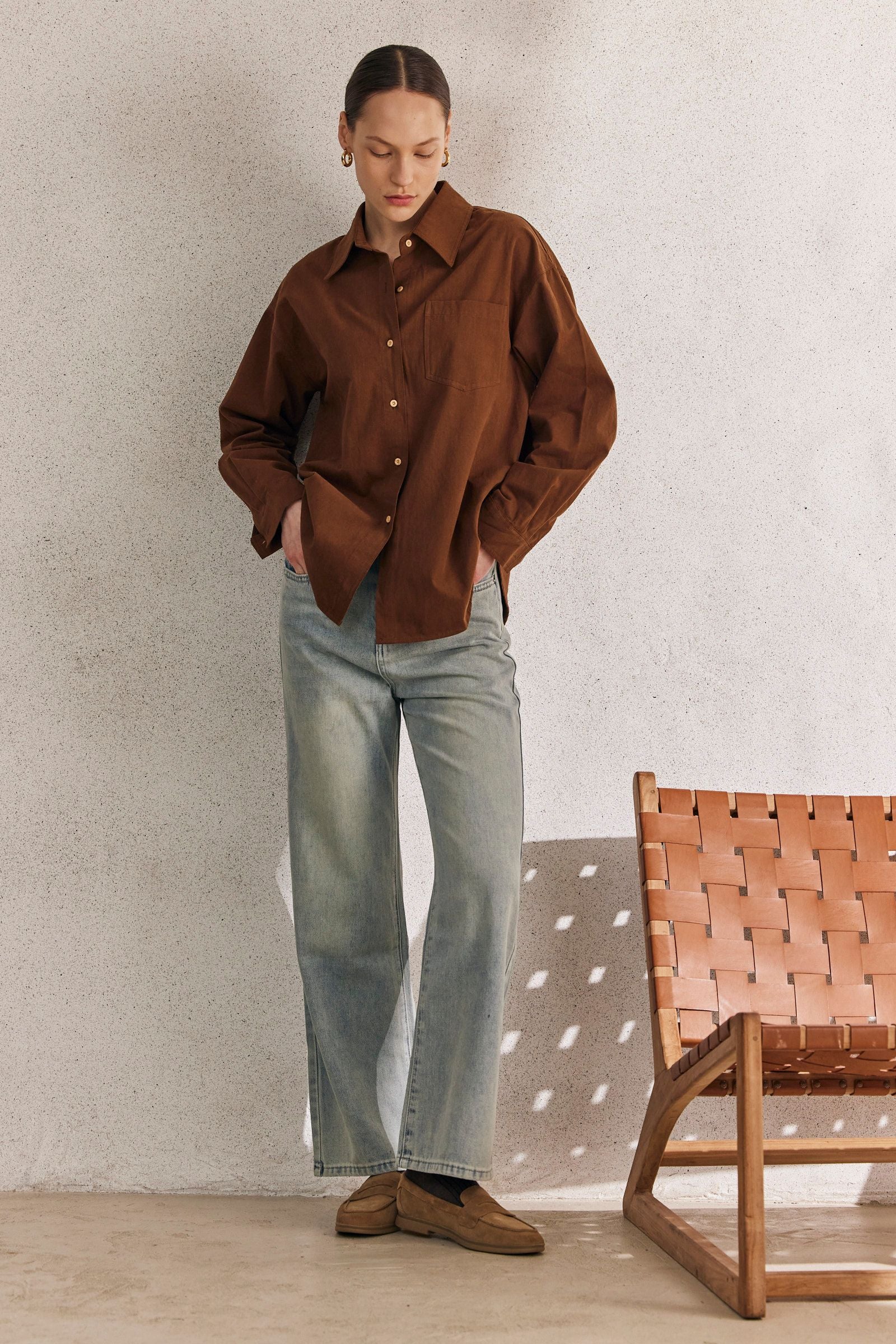 Warm Brown Buttoned Cotton Shirt