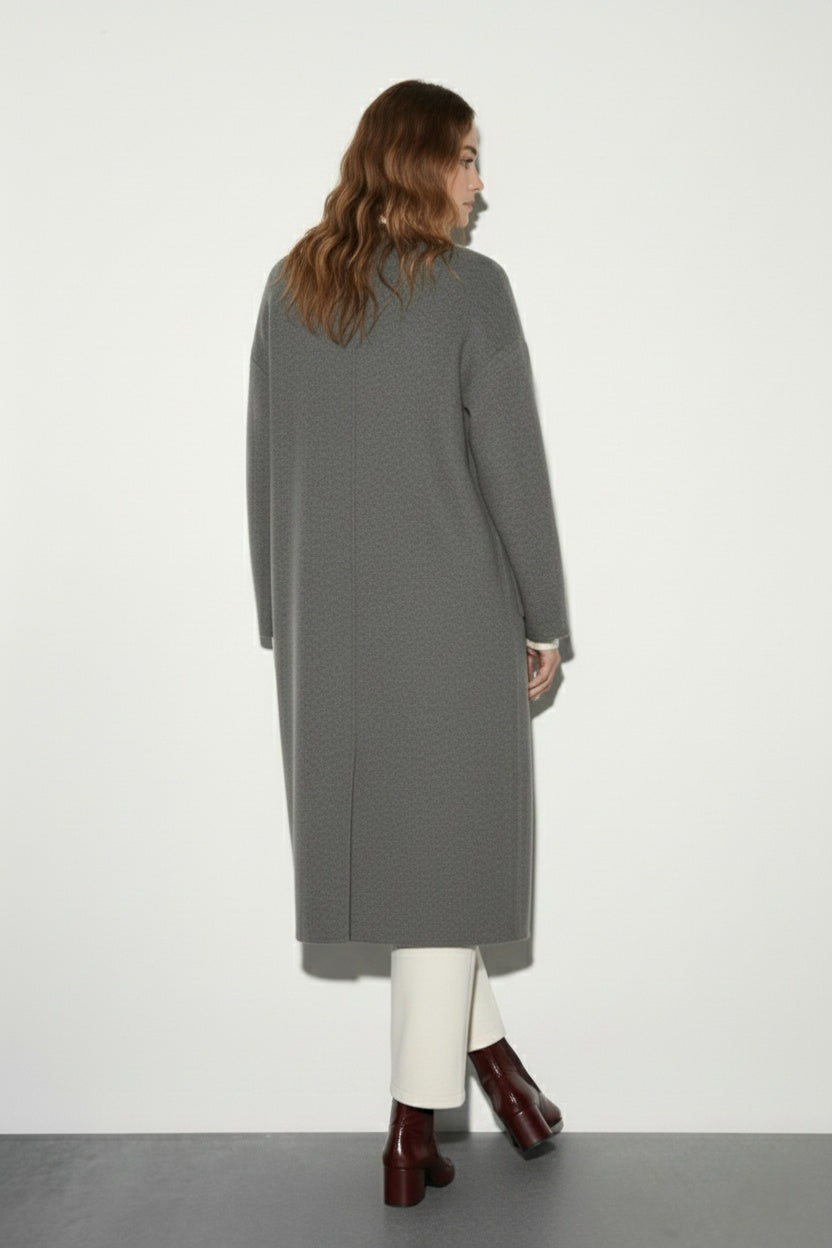קרדיגן ארוך אפור בגזרה נקייה