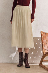 Ivory Pleated Skirt with a Fabric Belt