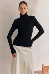 Black Mid-Seam Turtleneck Shirt