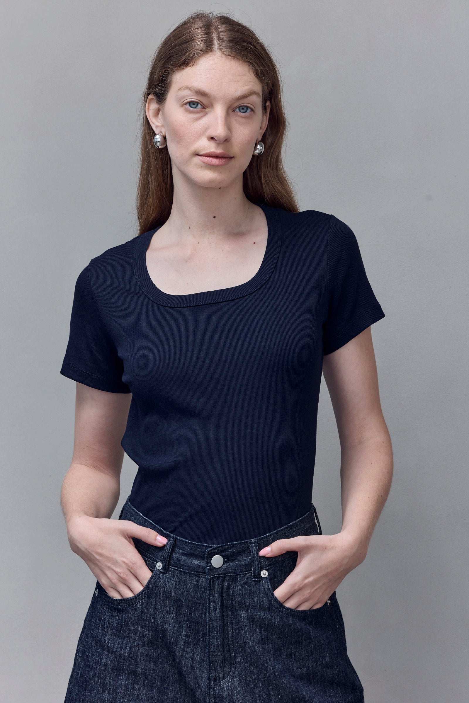 Navy Blue Square-Neck Tee