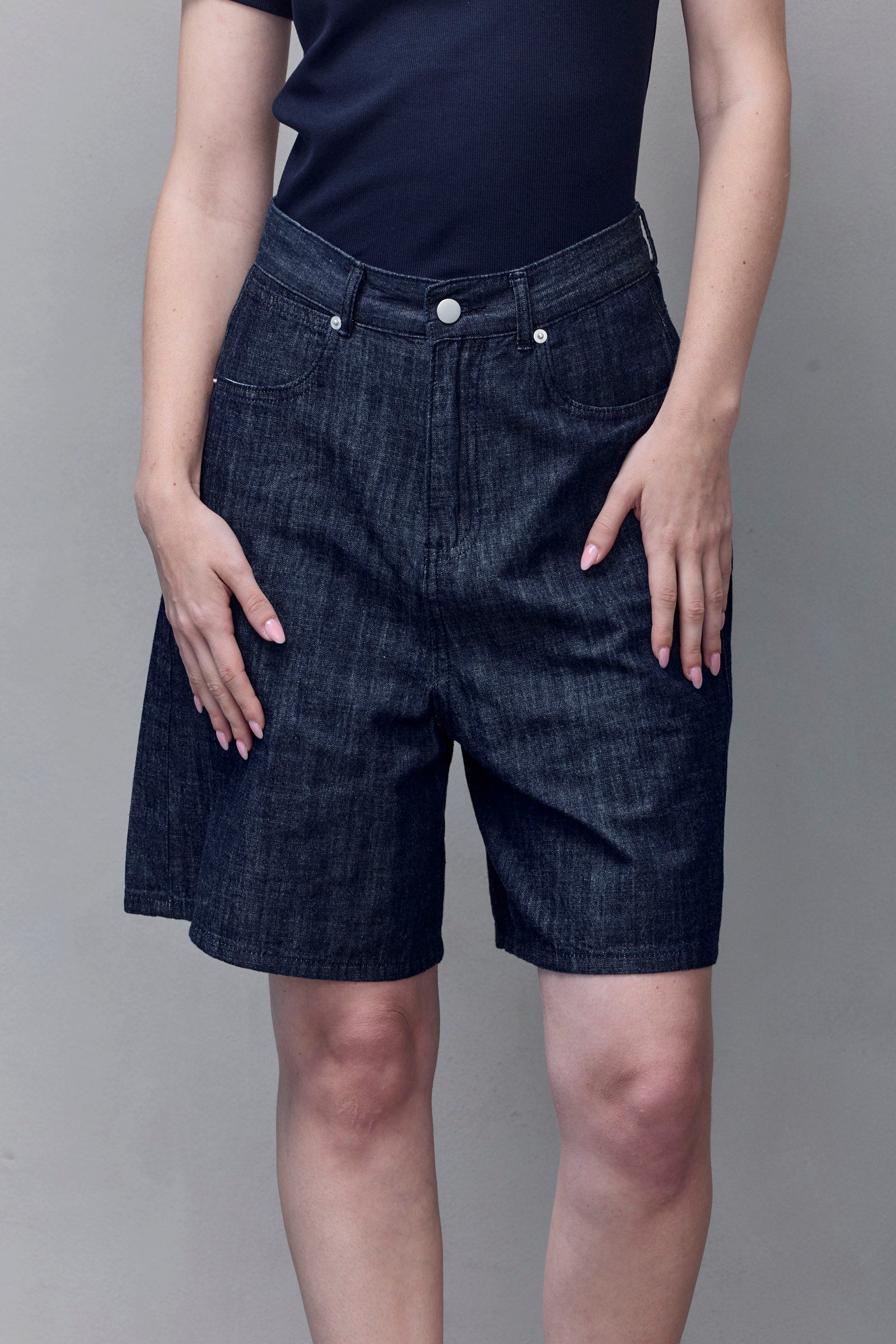 High-Rise Dark Wash Denim Shorts