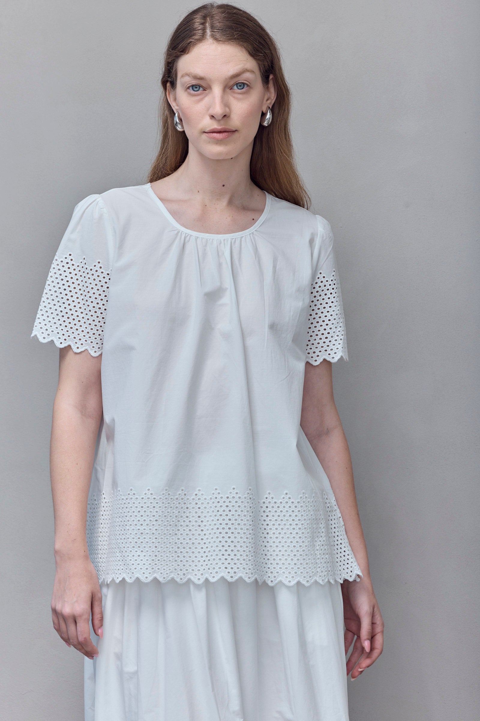 White Eyelet Trim Blouse