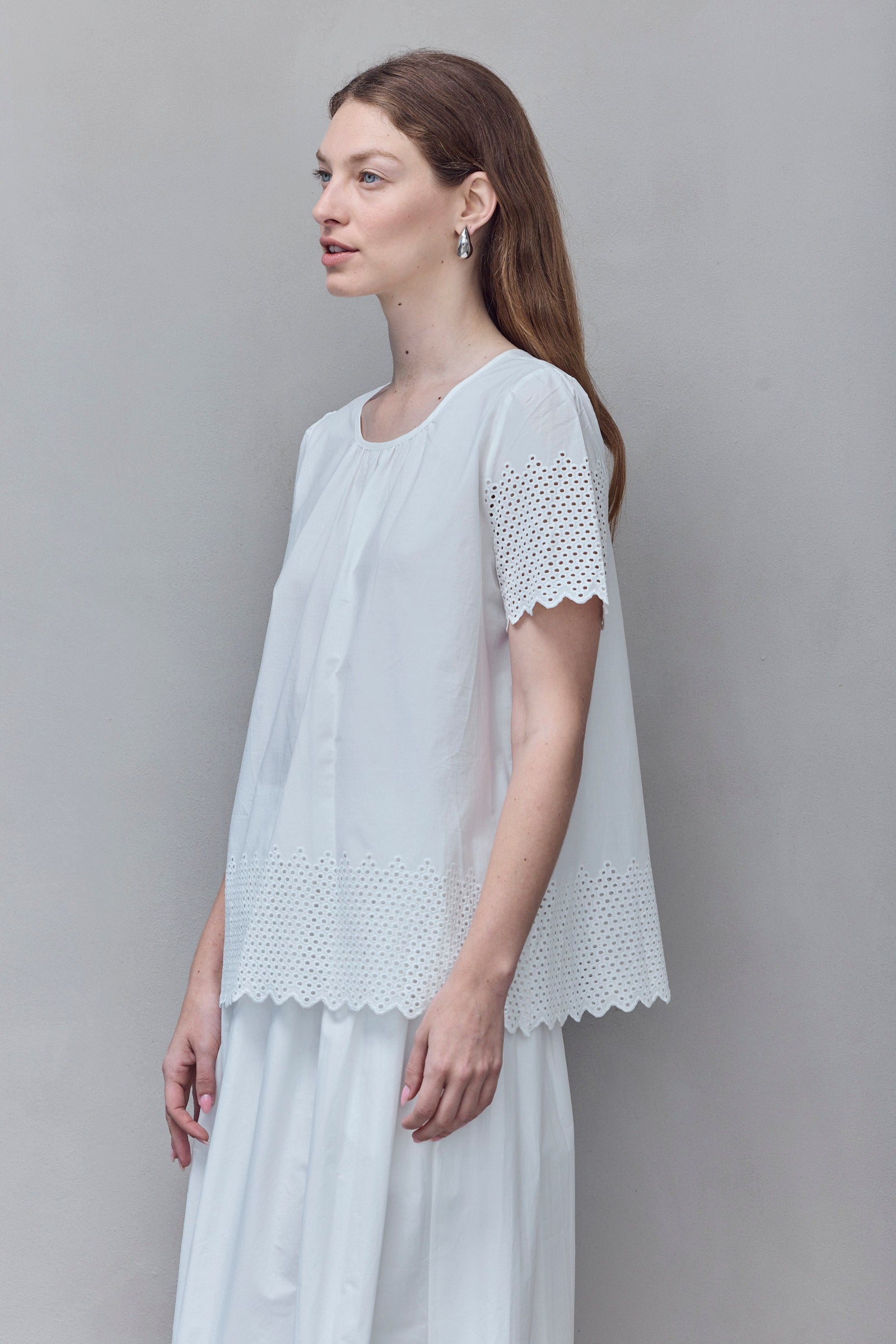 White Eyelet Trim Blouse