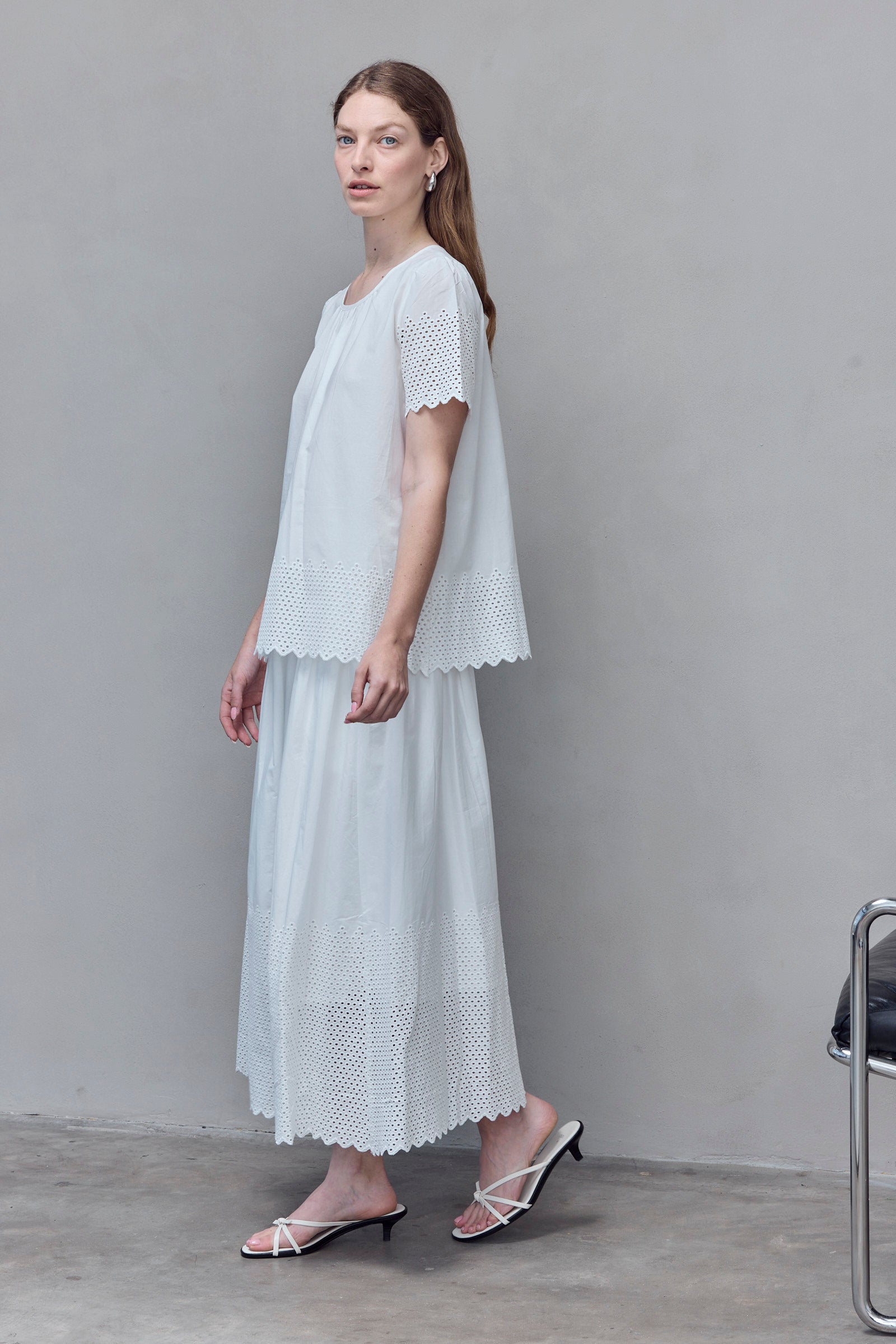 White Eyelet Trim Blouse