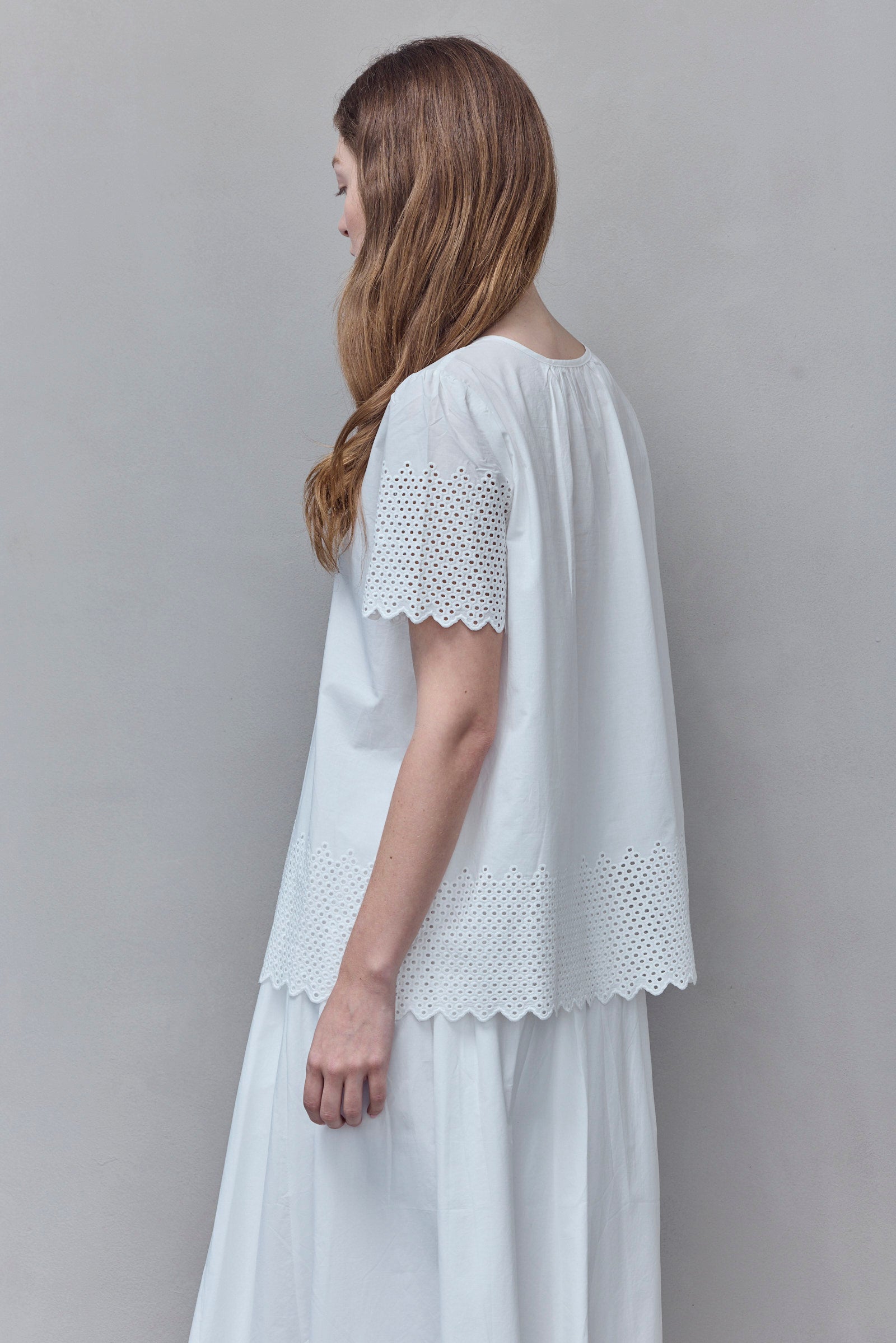 White Eyelet Trim Blouse