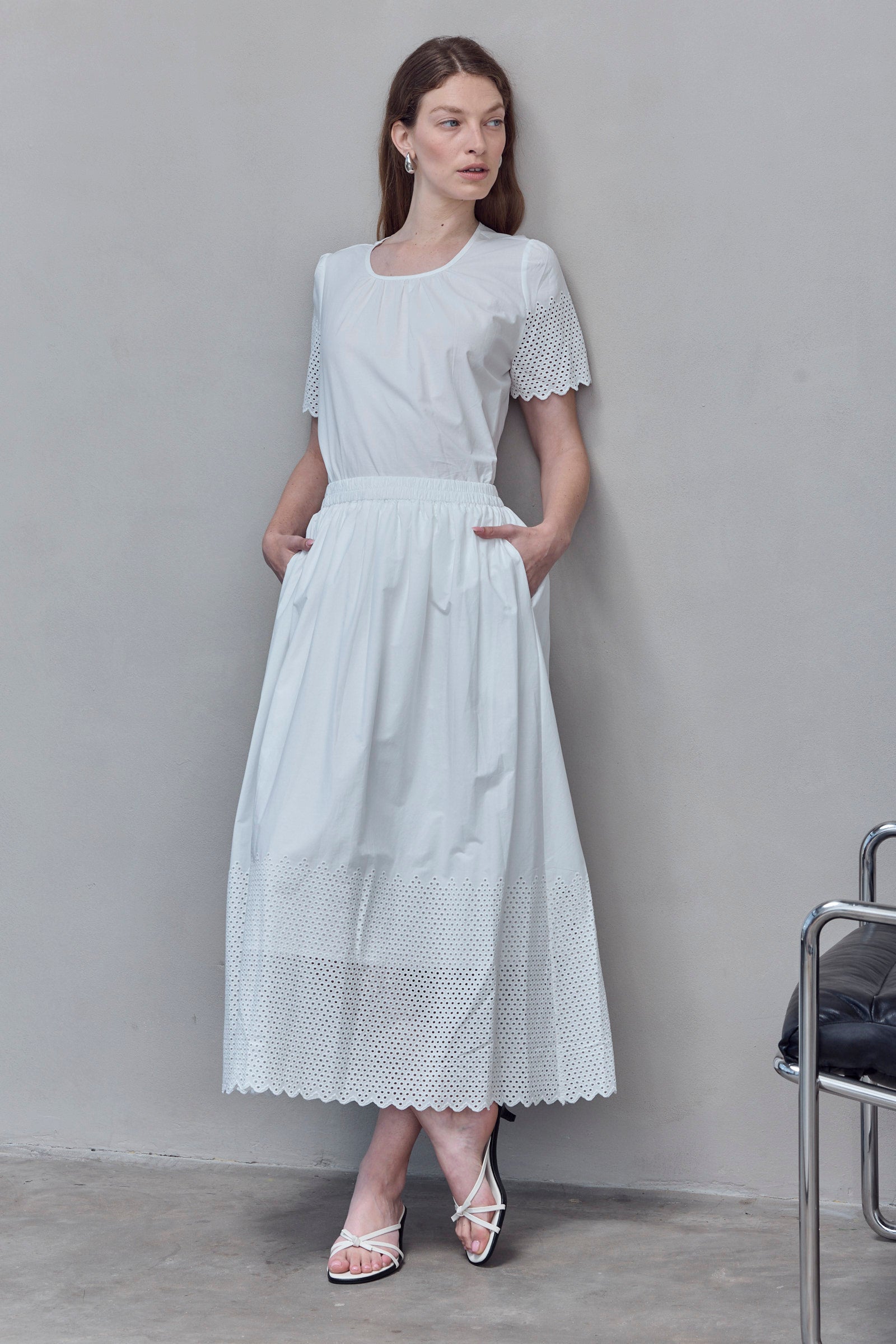 White Tiered Eyelet Maxi Skirt