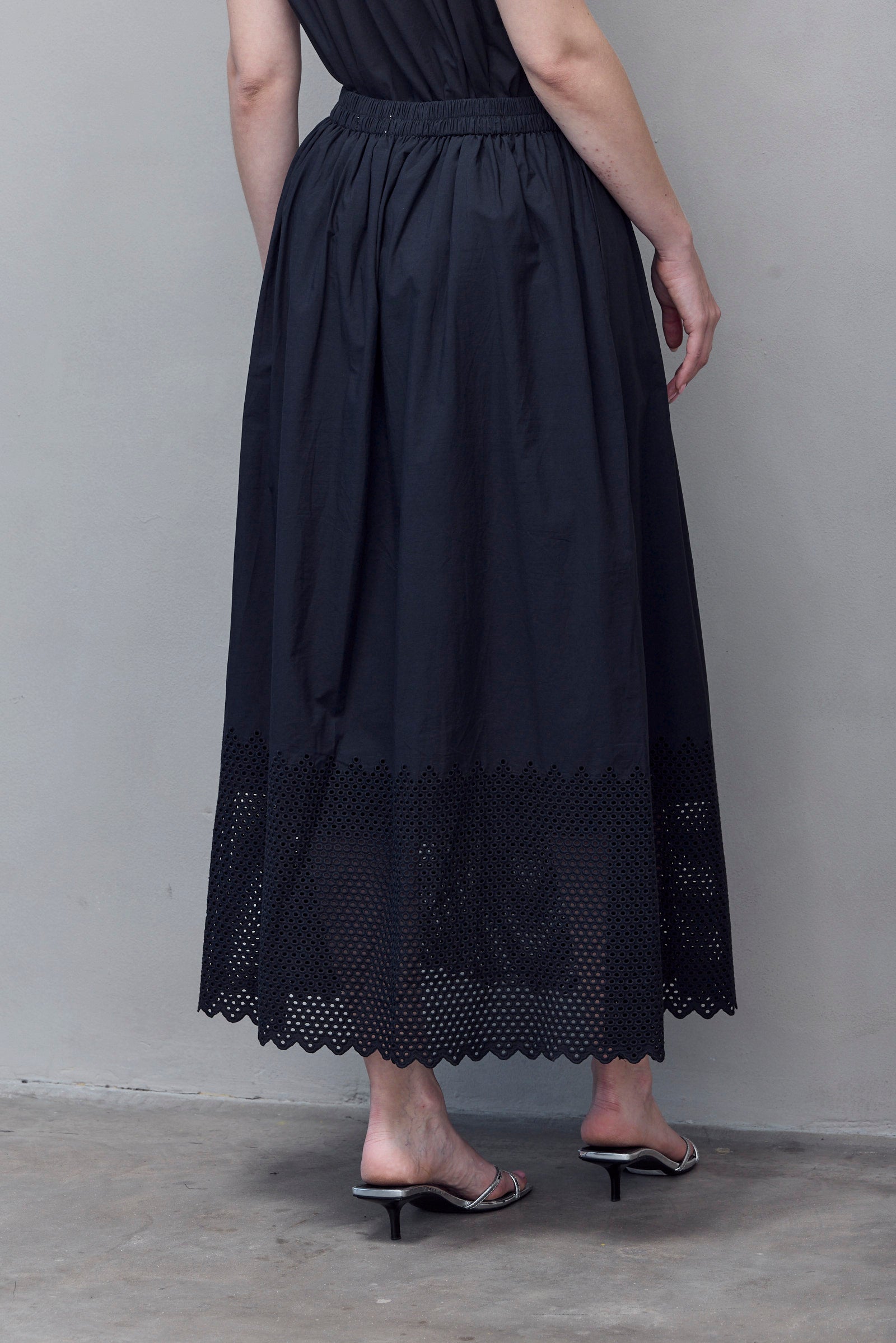 Black Tiered Eyelet Maxi Skirt
