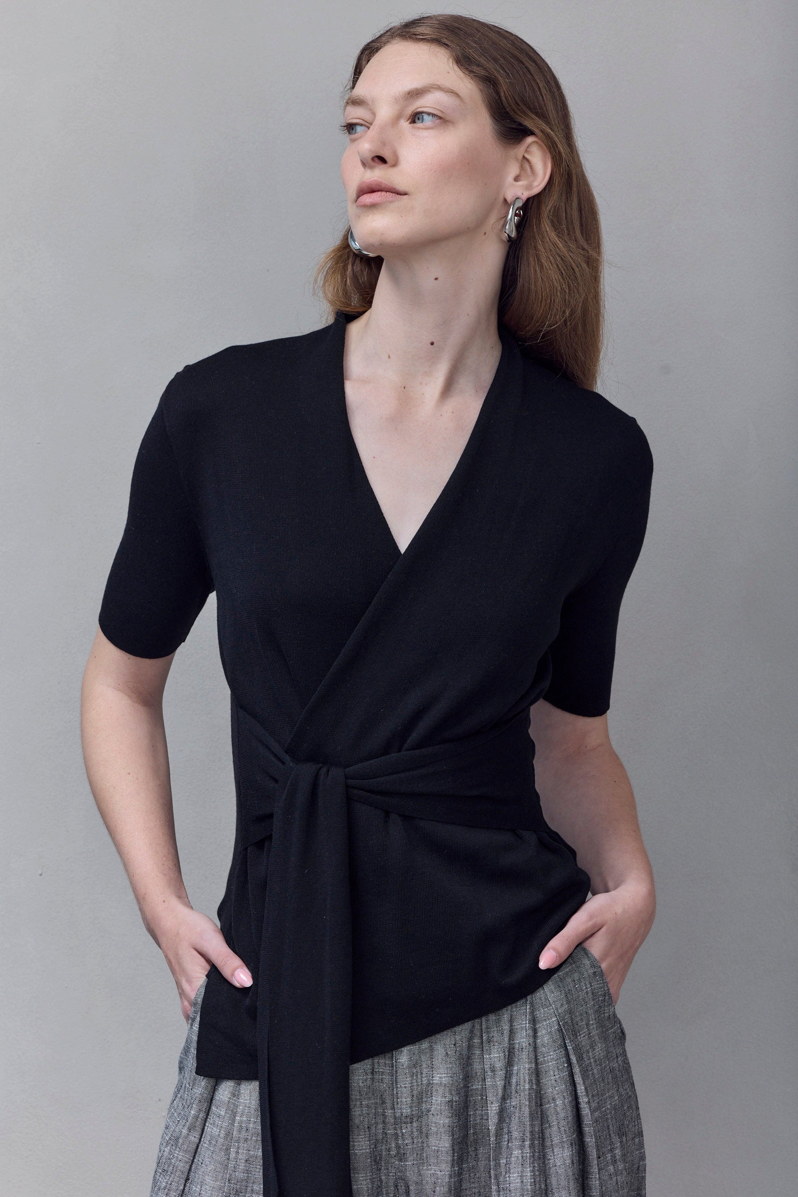 Black Knot-Front Wrap Top