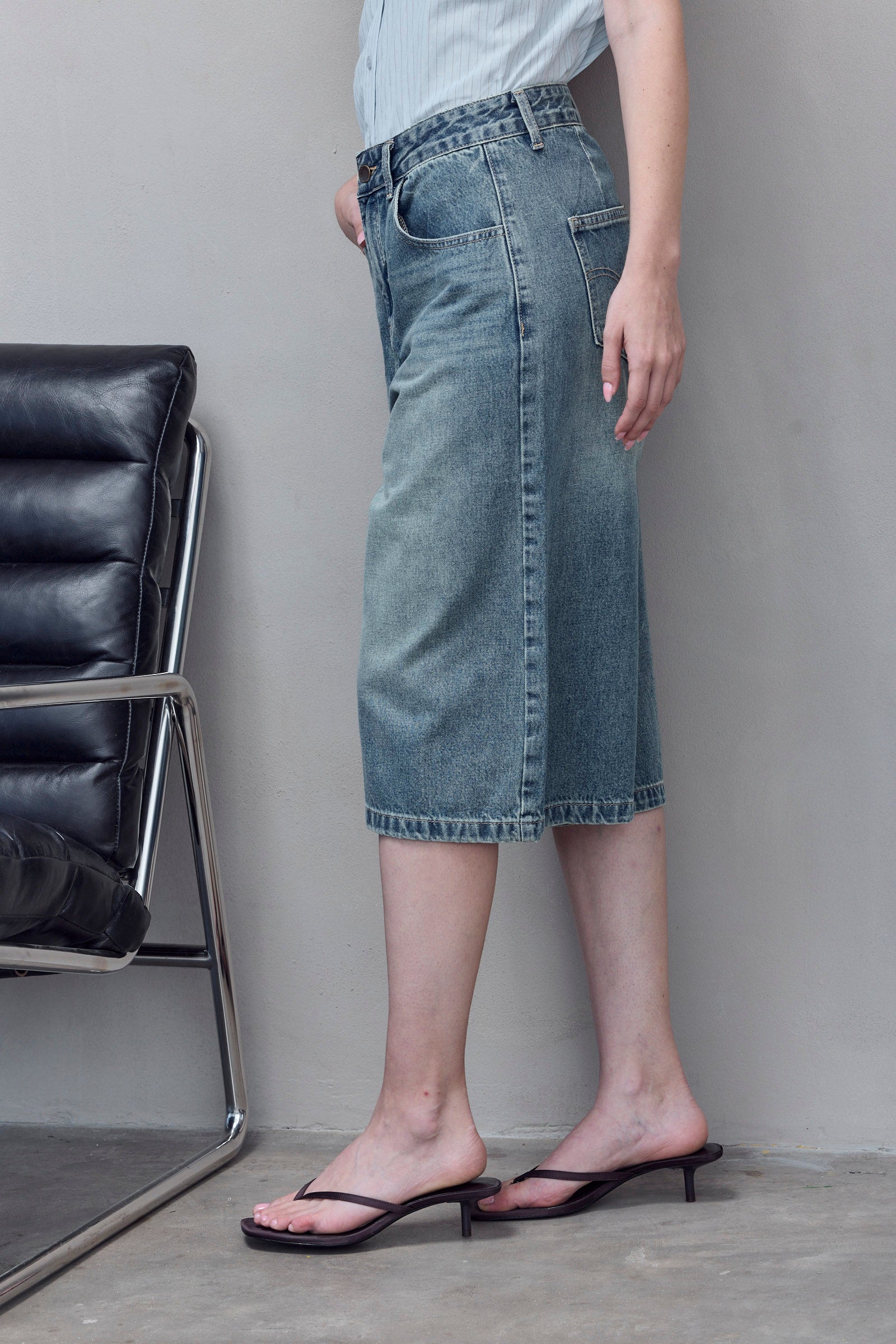 【KOOLOSET】Vintage Paint Washed Bermuda Denim Vintage Wash Bermuda Denim