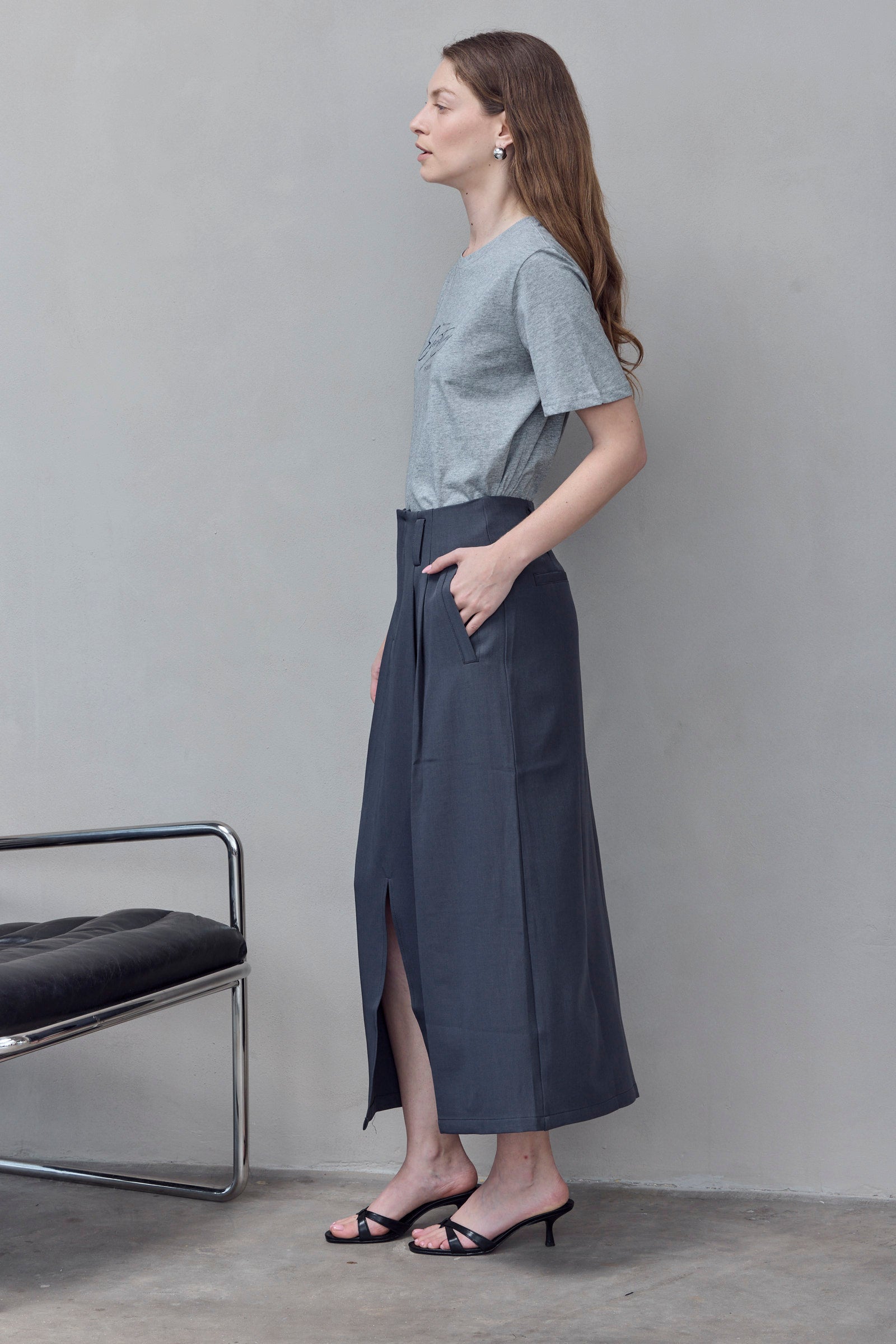 Tailored Charcoal  Maxi Skirt