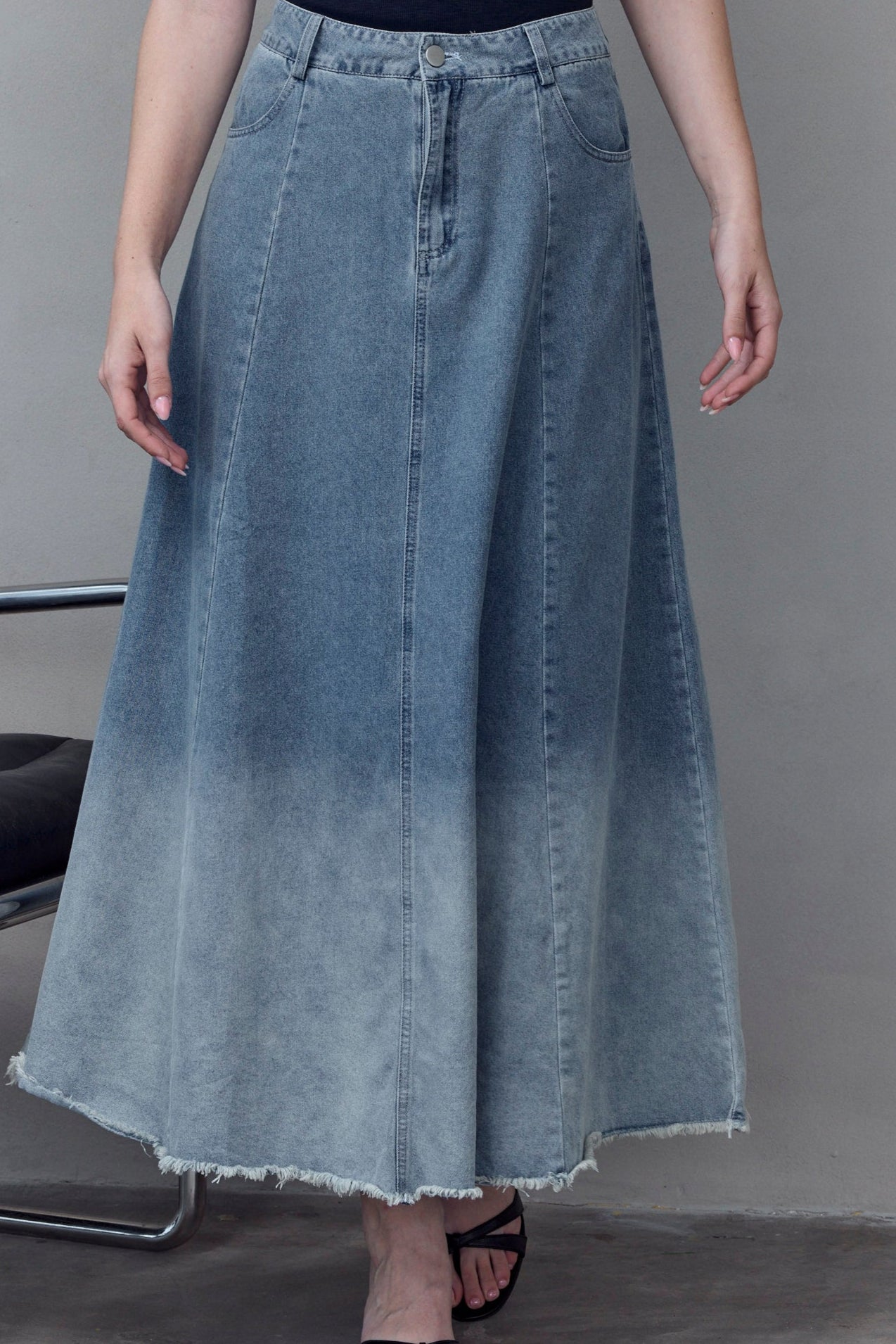 スカート Low Tide : 25SS / WASHED MAXI DENIM SKIRT (2COLORS) WL0233K-1TWOTONESKY_0973_1600x