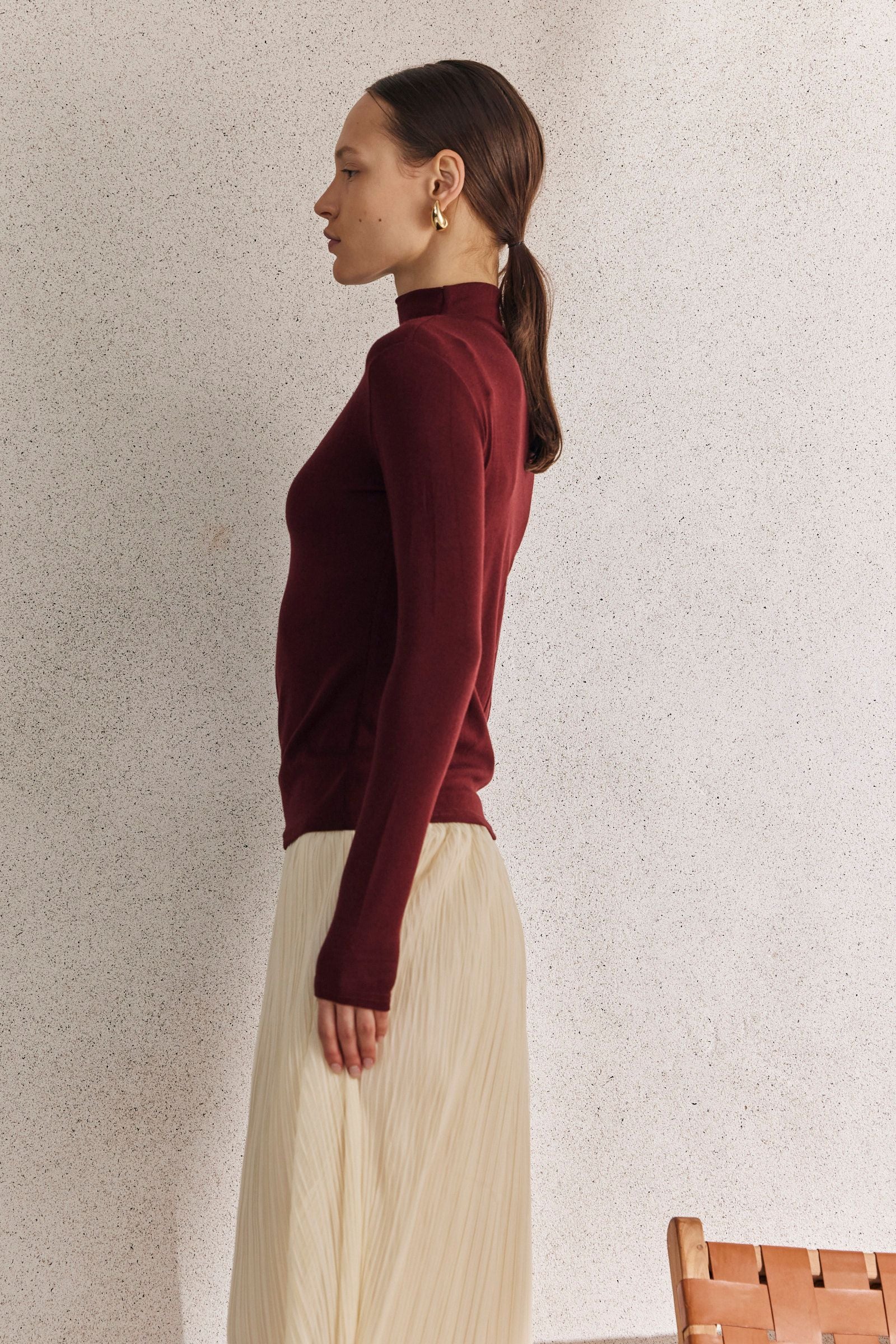 Basic Burgundy Turtleneck Shirt